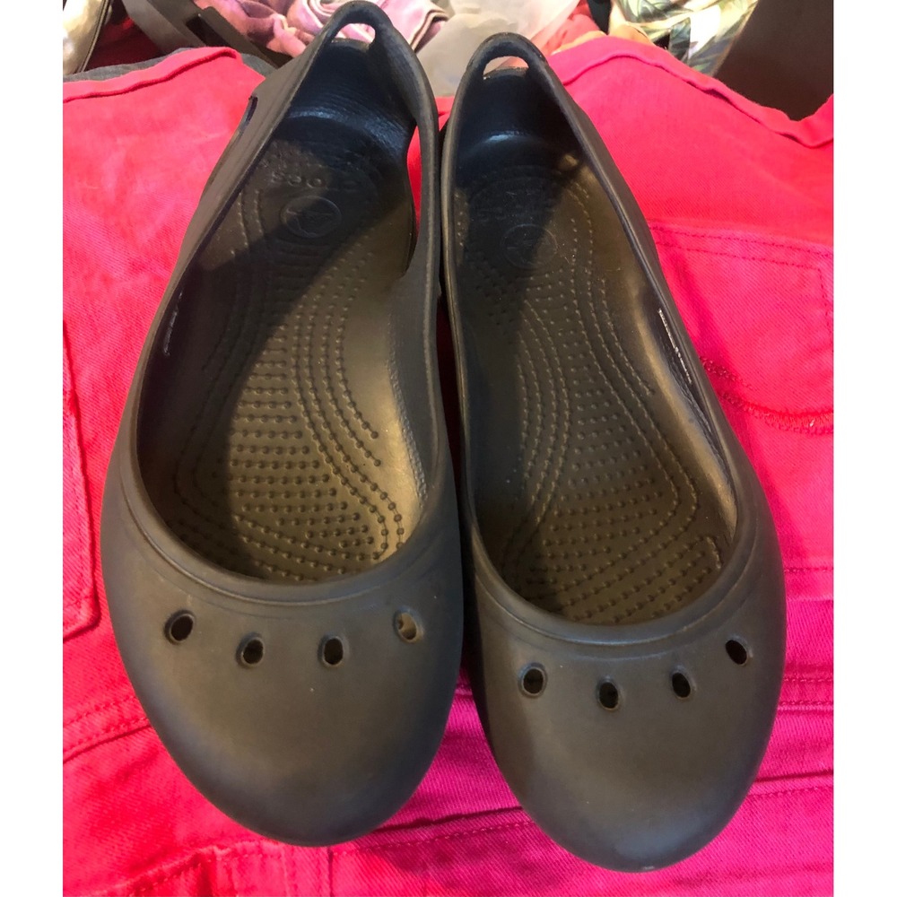 Crocs Kadee Work Flat Black Slip Resistant Comfort Ballet Shoes Womens 6 - Picture 2 of 8